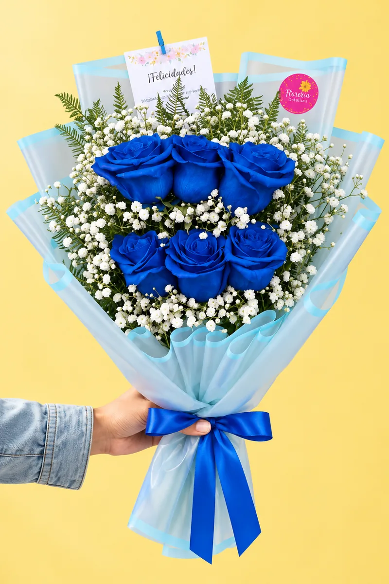 Ramo de seis rosas azules