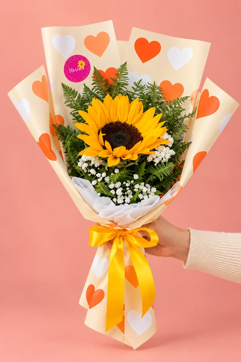 Ramo de girasol con corazones decorativos