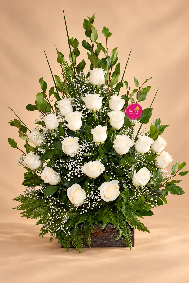 Arreglo vertical de rosas blancas
