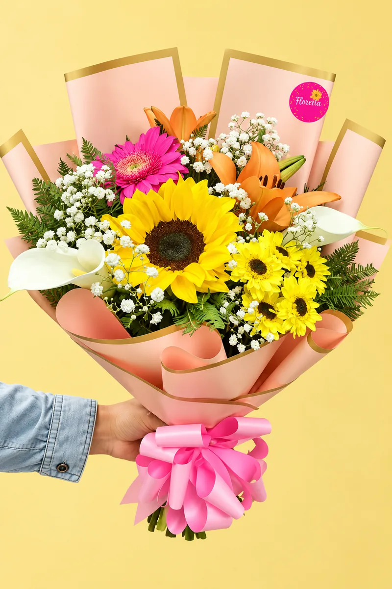 Ramo mixto con gerbera rosada