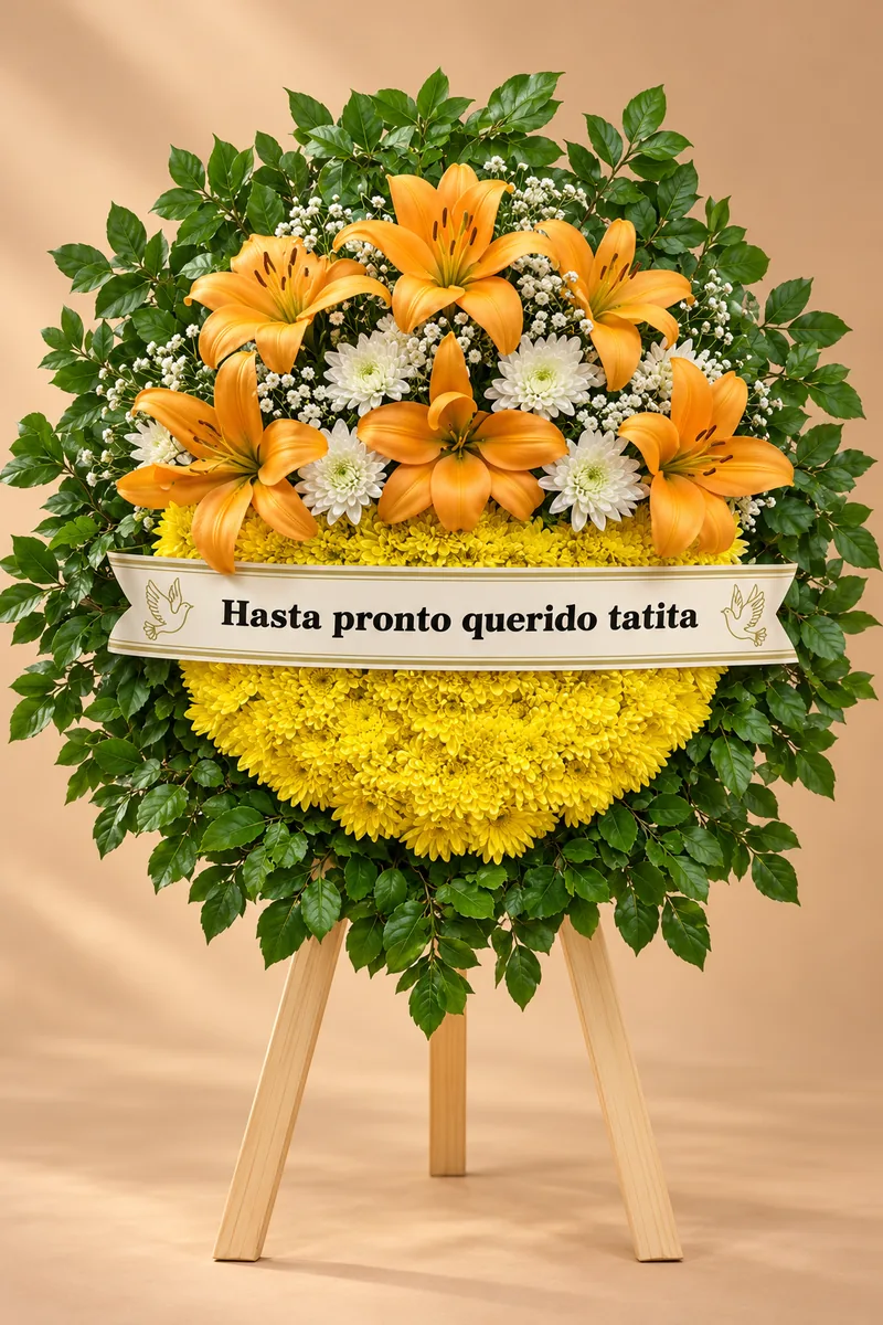 Corona floral con lilium naranja