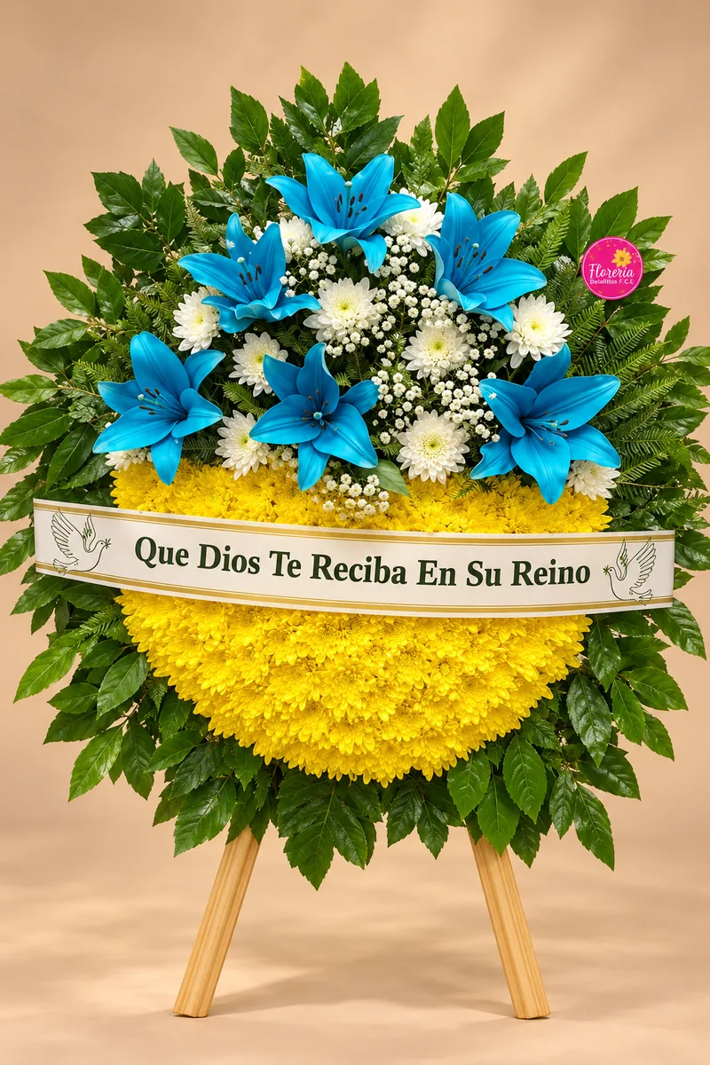 Corona floral con lilium azul