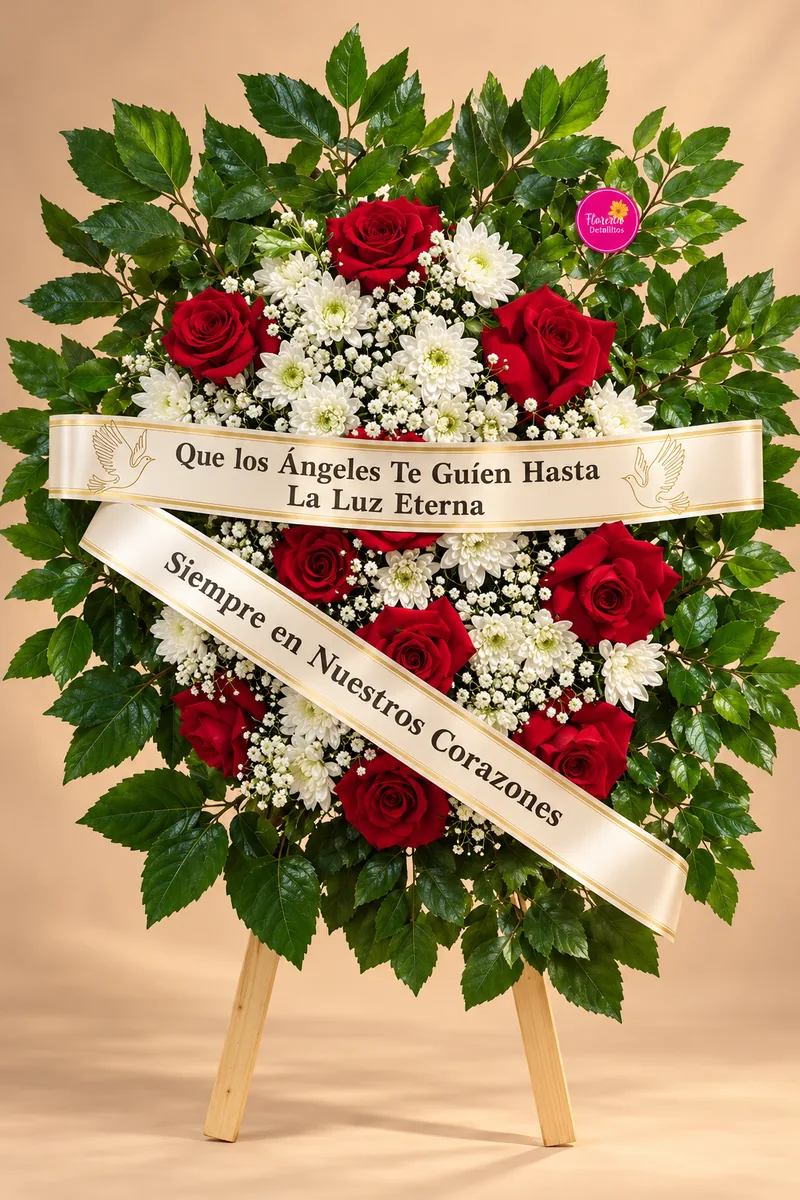 Corona de rosas rojas y blancas