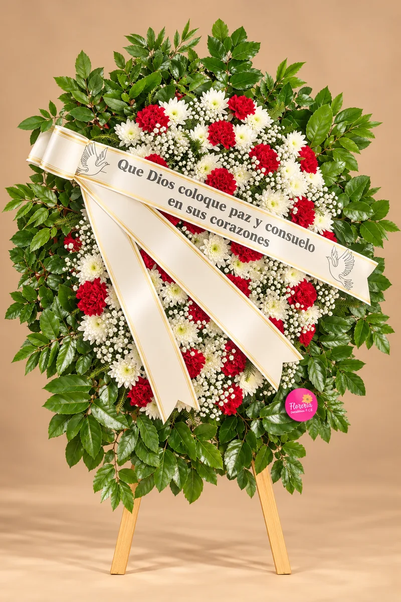 Corona floral de claveles rojos
