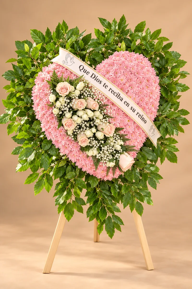 Arreglo floral rosado en forma de corazón