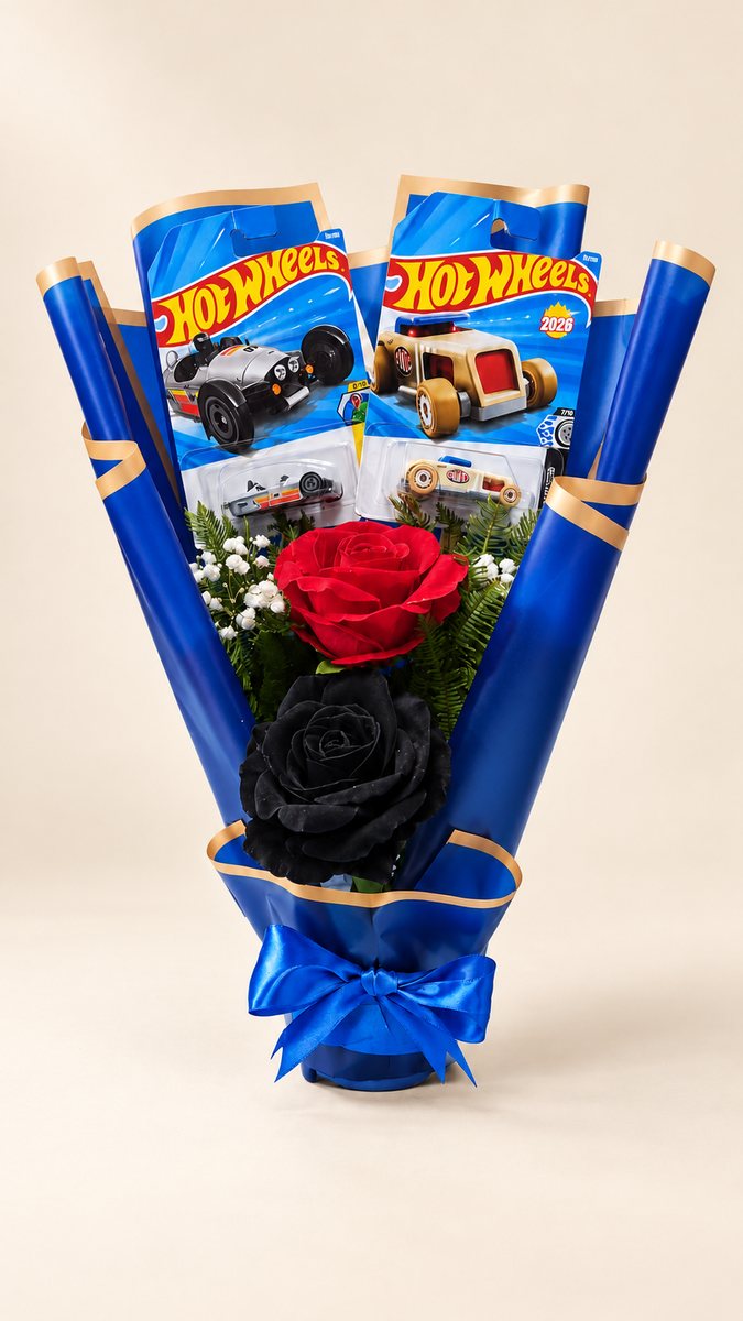 Detalle azul con juguete Hot Wheels