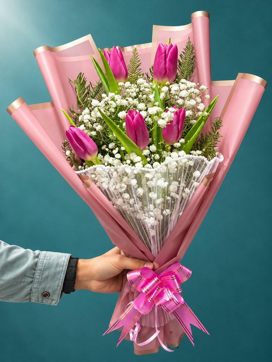 Ramo de tulipanes rosados