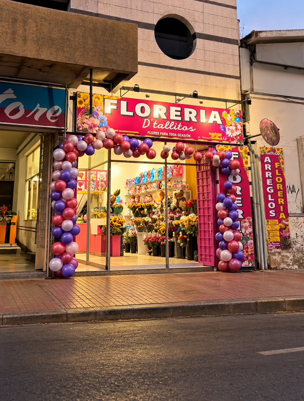 Fachada rosada de Florería Detallitos en Latorre